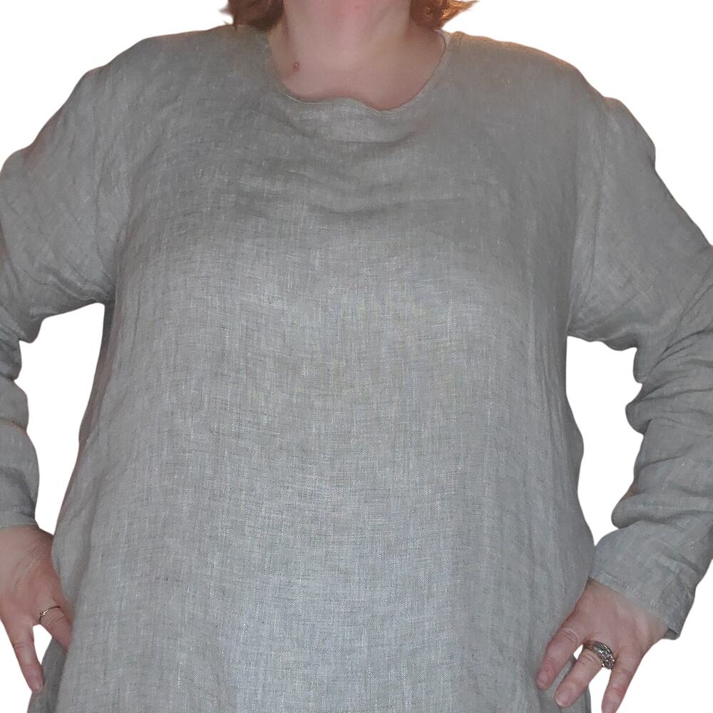 FLAX Linen Tunic Top Lagenlook Muted Sage Green Oversized Relaxed Fit FLAW - Picture 2 of 11